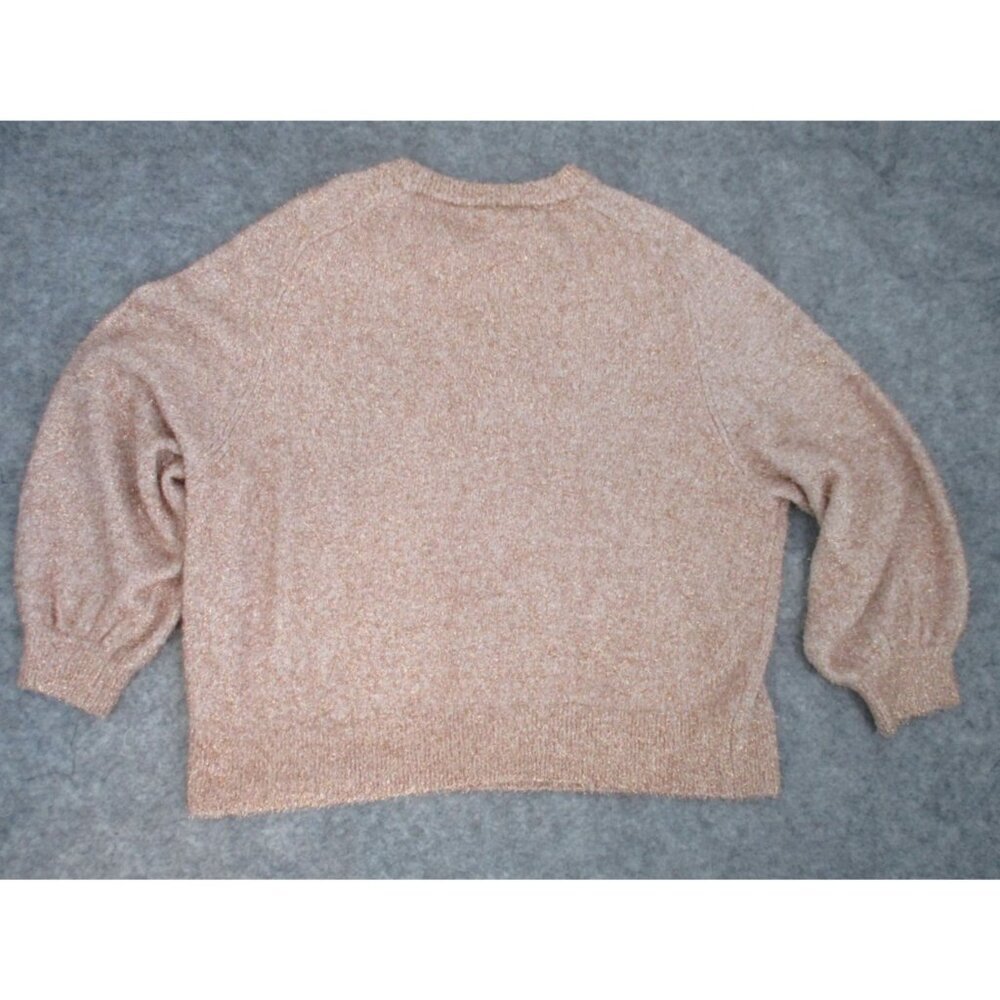 Loft Beige Gold Metallic Shimmer Fluffy Long Sleeve Sweater Womens XL - Picture 11 of 14
